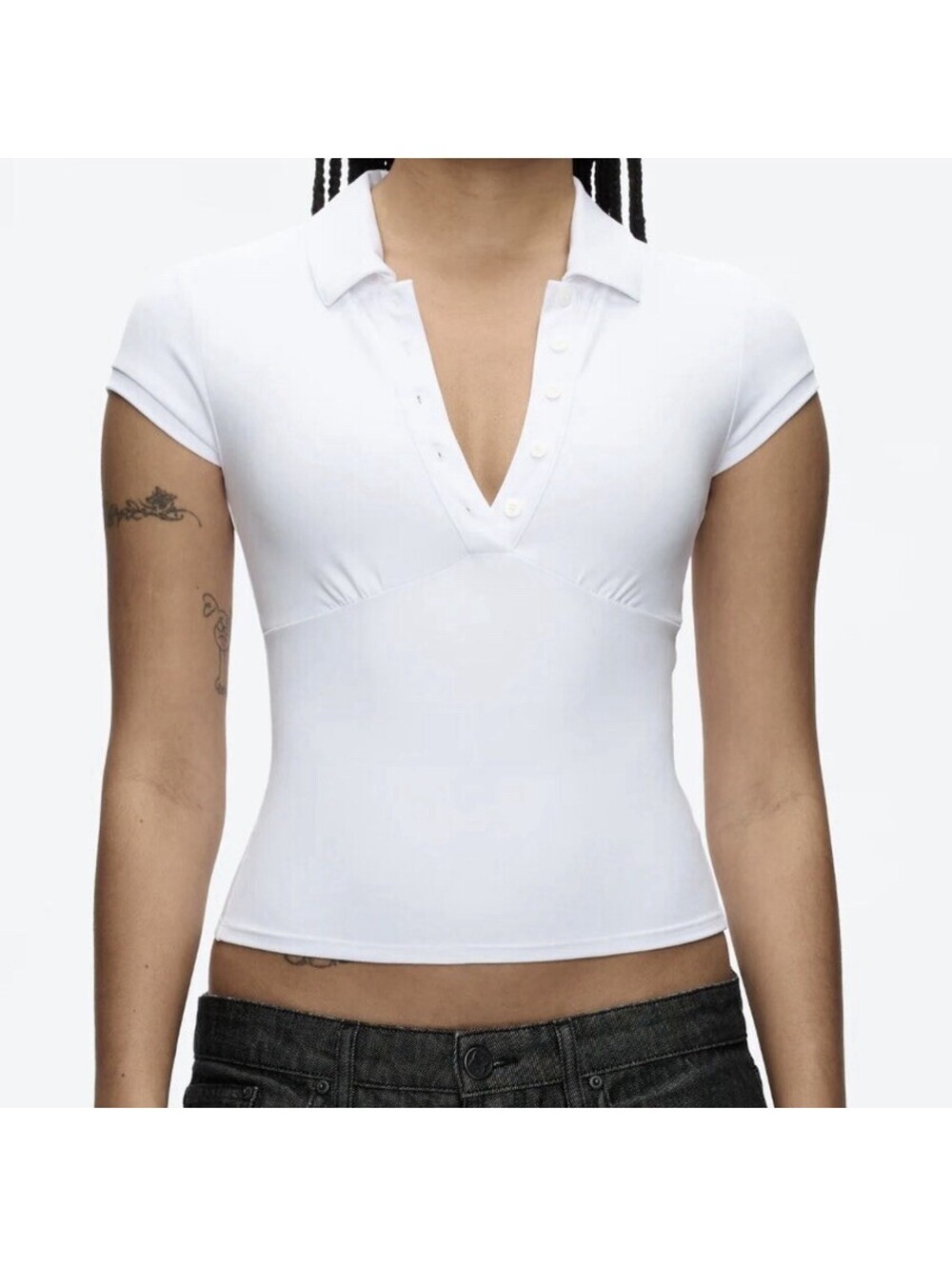 NEW! Tank Air Studio Polo Baby Tee Med White Short Sleeve Tee. NWT